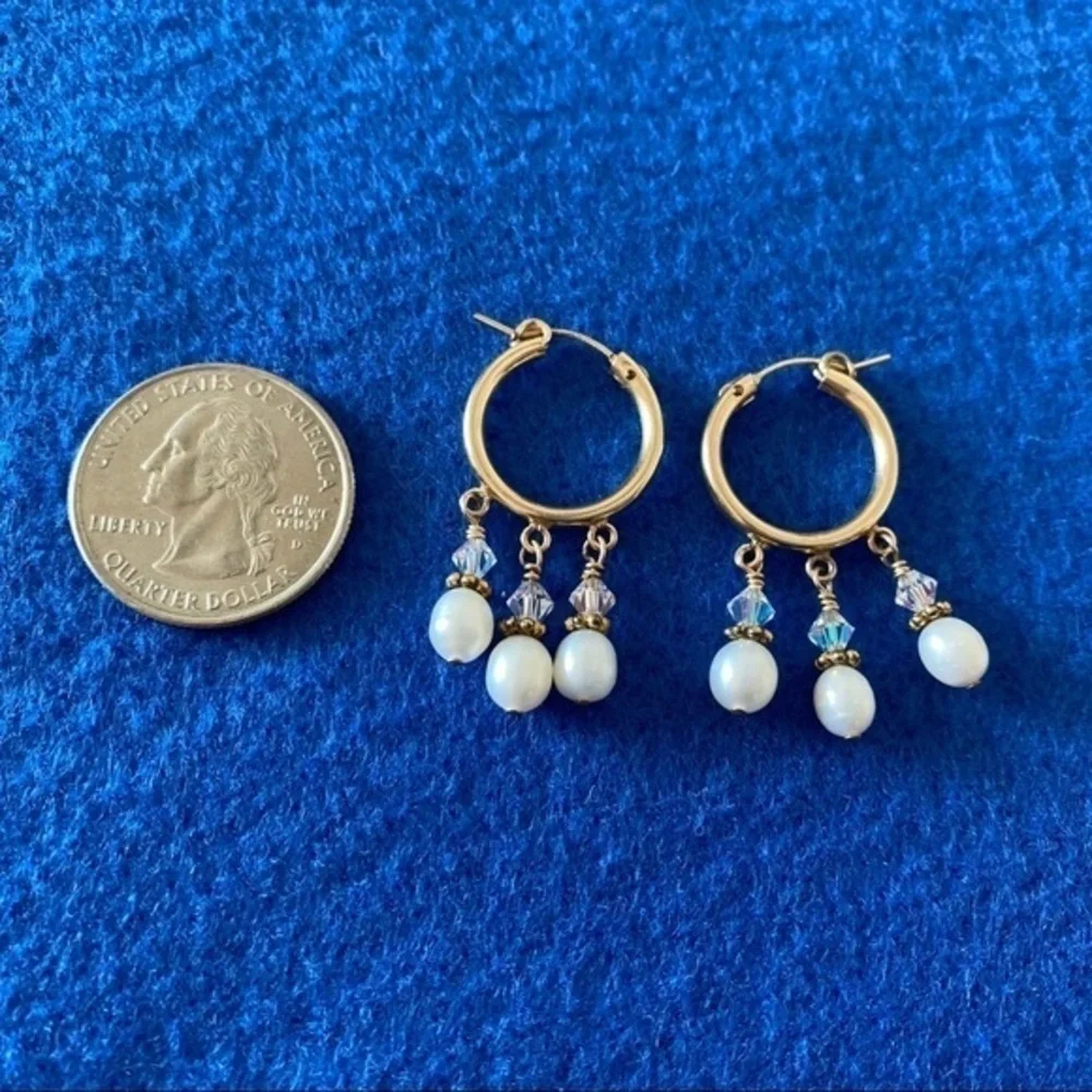 Sundance 14k Yellow Gold Freshwater Pearl Drop Huggie Hoop Tassel Earring…